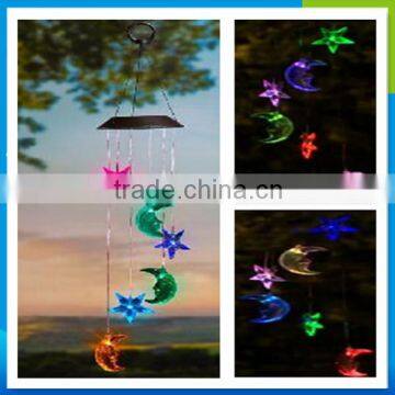 handmade moon and star electric wind chime with solar powered led lights