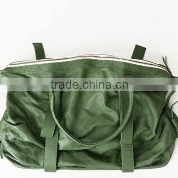 Green Genuine Leather Handle Bag Travel Kit Bag Customised Women Tote Bag photo-5
