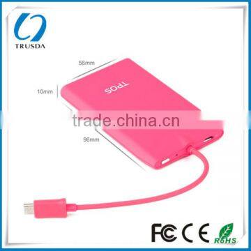 Portable pocket powerbank 3000mAh built in USB cable