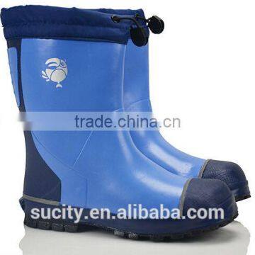 non-slip high quality blue children fake wool warm rubber rain boot with collar