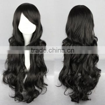 Long dark black deep wave wig with big bangs for woman N440