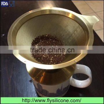Reusable Eco-friendly Cone Shaped Stainless Steel Coated Gold Coffee Filter/dripper photo-3