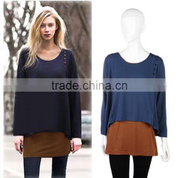 Women Asymmetry Hem Long Sleeve Blouse Loose Tunic Casual Tops PLUS SIZE