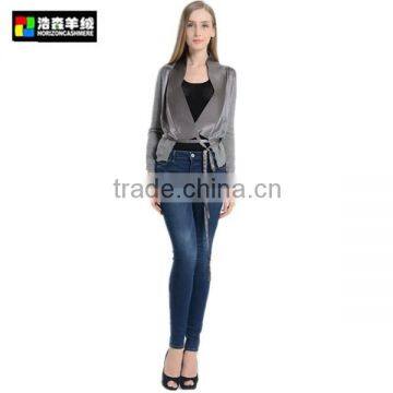 Elegant Ladies Cashmere Coat with Belt, Women Graceful Grey Cashmere Coat