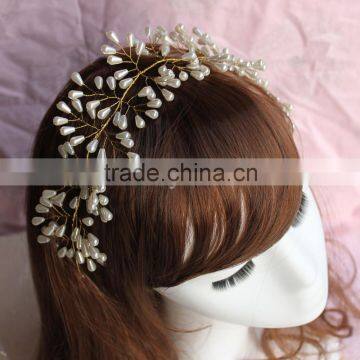 6MM bead Handmade Floral Headpiece vine & Wedding Bridal Headband Tiara with Floral Wrist Band for hair ornaments