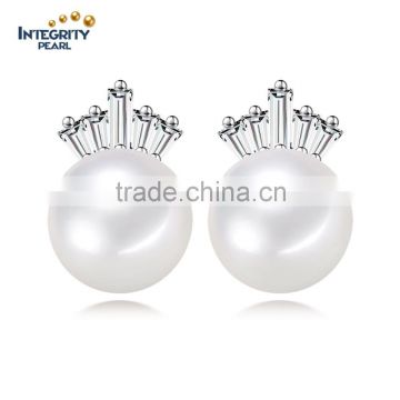 8.5-9mm button round Korean style freshwater jewel women pearl earring 2016