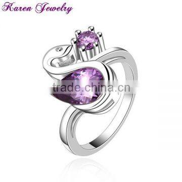 Fashion Amethyst Purple Crystal Ring Party Engagement Exaggerated Wedding Rings for Women Platinum Plated Women Rings