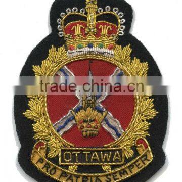 Hand Embroidered Military Blazer Badges with Bullion Wires