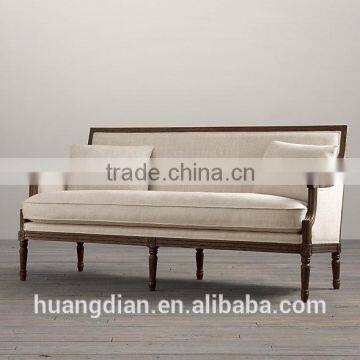 Foshan huangdian furniture sales baroque style carved wooden white linen home furniture living room sofa