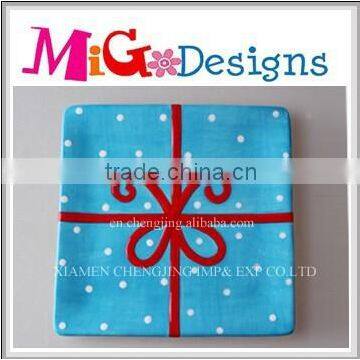 Customized OEM Delicate Blue Ceramic Plate Christmas Gift Idea