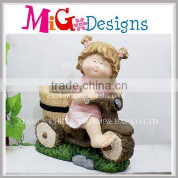 Hot Sale Little Girls Riding Bike Outdoor Ornament Pot Plant