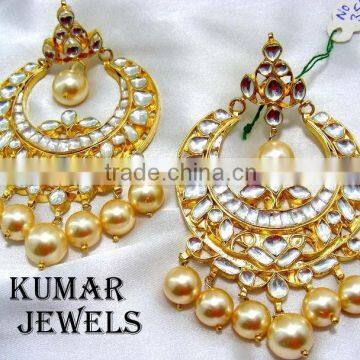 Big Golden Kundan Stone Earrings