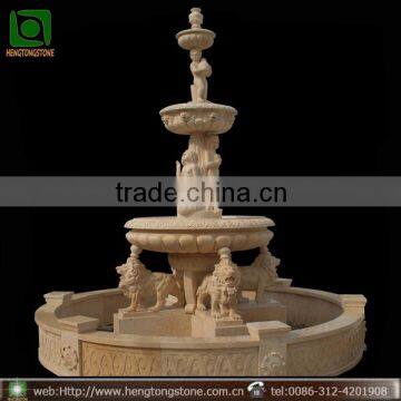 Decorative Garden Marble Water Fountain with Lion Statues