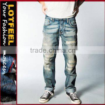 Stylish Distressed selvedge denim jeans pant men wholesale cheap jeans(LOTN020)