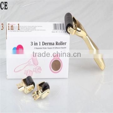 derma roller 3 in 1 system for facial use with rechargeable microneedle golden handle