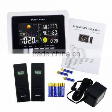 2 Wireless Sensors Weather Station WWVB DCF RCC Indoor Outdoor Temperature Thermometer With Air Presurre Trend Indicator photo-2