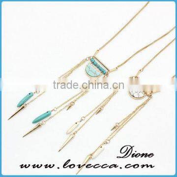 Wholesale Synthetic Gemstone Tassel Necklace With Long Gold Druzy Chain photo-6