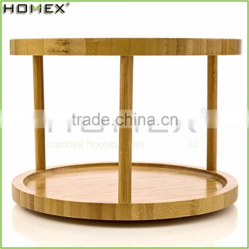 Revolving 2 Layer Turning Shelf Bamboo Spice Rack/Homex_FSC/BSCI Factory