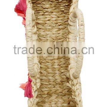 Red and Pink Tassels Pompom Vietnam Water Hyacinth Beach Bag photo-3