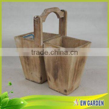 Elegant Handmade Indoor And Outdoor Wood Split Pot Planter With Handle photo-6