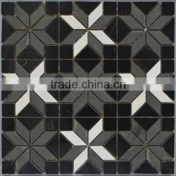 MM-CV293 High quality fan natural stone black grey white flower marble mosaic tile