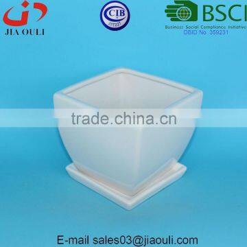 BSCI Audit Factory White Glazed Square Ceramic Planters Pot, Succelent Planter With Saucer photo-4