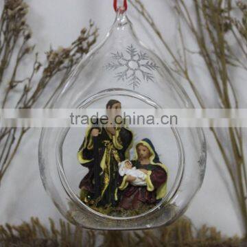 Religious Statue Inside Nativity Set Glass Ball Ornaments