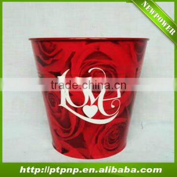 Rose design metal flower pots with handle for home and garden