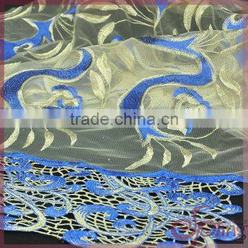 Blue big flower embroidery tulle lace fabric, china embroidered african lace