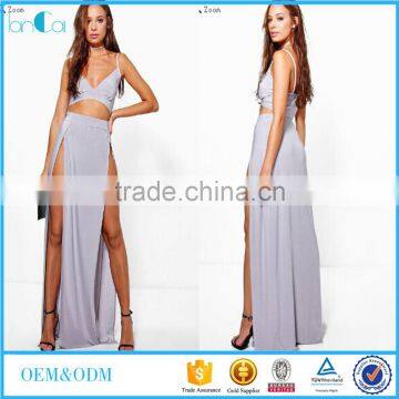 2017 Summer Newest Two Split Two piece dress Sexy Party Maxi dress