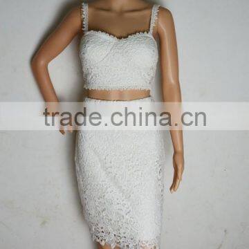 Hot 2015 Newest White Lace 2 Piece Set Knee Length Sexy Lady HL Bandage Dress Night Wear Celebrity Slim Dress photo-2