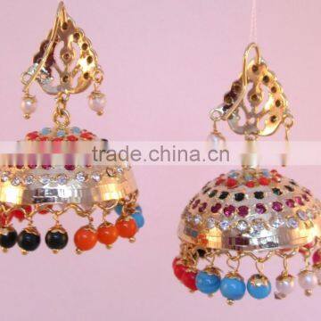 JADAU GOLD PLATED Dangler MULTICOLOR JHUMKA TEMPLE EARRINGS photo-3