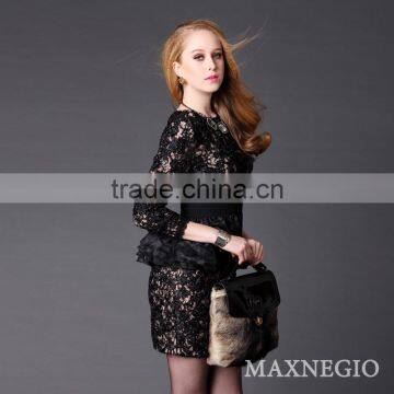 Hot Sale Above Knee Mini 3/4 Sleeve Hot Girl Sexy Club Black Lace Gold Sequin Sexy Prom Dress photo-4
