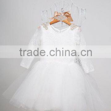 2017 New Fashion Beautiful Elegant Girls Long Sleeve White Lace Dress