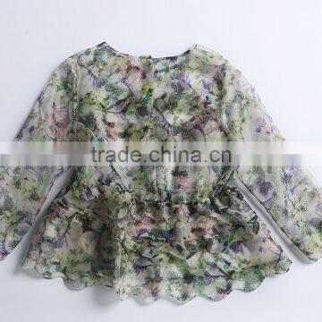 2015 HOYUGO Summer Organza Printed Sexy Blouses photo-4