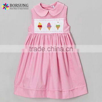 Children Cotton Frocks Designs Pink Ice Cream Baby Girls Birthday Bishiop Smocked Dresses