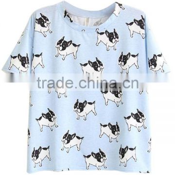 most popular Light Blue Animal all over body sublimation Print Short Sleeve T-Shirt wholesale