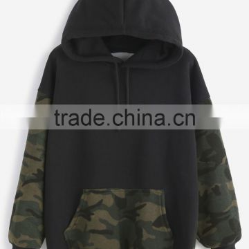 Stylish Black Contrast Camo Print Drawstring Hooded Pocket Sweatshirt Polyester Fleece Pullvoer Hoodie Ladies Oversized Hoodie