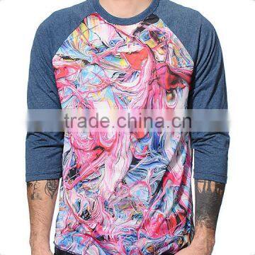 Sublimated Baseball T shirts Custom All over Printed Mens Raglan 3/4 Sleeve Baseball Tee Wholesale