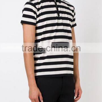High Quality Striped Black and White Cotton Polo Shirt for Male photo-2