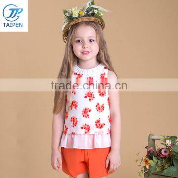 2017 Summer Latest Design Sleeveless Girls Top Wirh Embroidery Flowers