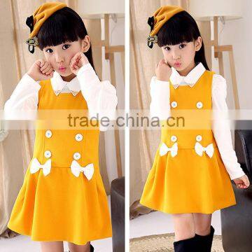 2016 New Girls in Autumn Child Bow Double Breasted Princess Dress Skirts Children A Word Skirt photo-3