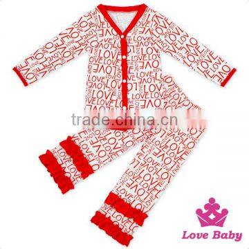 2017 Valentine's Day Set Baby Girl Clothing Set Letter Printed Long Sleeve Ruffle Bottom Children Top + Pant Matching Sets photo-6