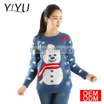 Custom women party knitwear long sleeve smiley snowman christmas sweater