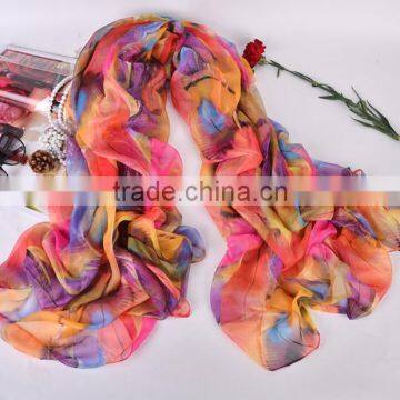 Floral Fashion Logo Design Digital Printed Women Long Scarf Chinese Satin Silk Scarf Custom photo-2