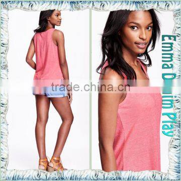 High Quality Super Soft Colorfast Dyeing Womens Sleeveless Wide O Neck Tank T-Shirt photo-3