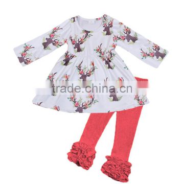 Sue Lucky 2017 American style deer pattern dress with red icing pants wholesale baby girl boutique clothing