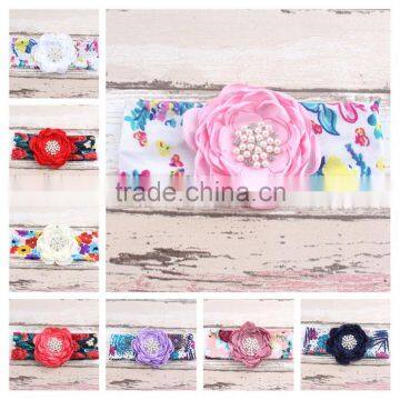 2016 new European prints cotton elastic headband baby pearl flower Barrette Hair Band