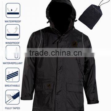 Polyester Waterproof Foldable Rain Jacket with bag and reflective piping