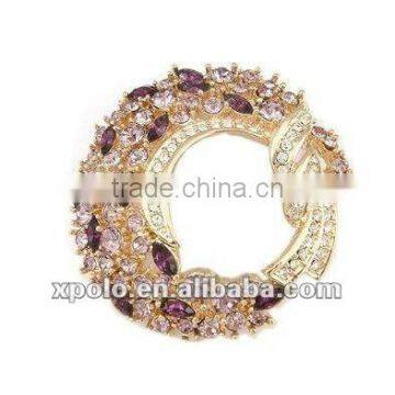 18 k gold plated nickle free zinc alloy amethyst crystal full diamante brooch pin